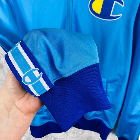 Champion Big C Life Embroidered Long Sleeve Zip Up Varsity Track Jacket Blue - Picture 10 of 16